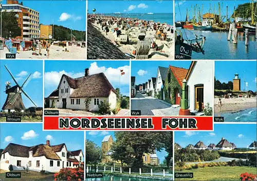 Föhr-Amrum Nordseeinsel Föhr Mehrbild-AK Wyk, Oldsum, Nieblum, Greveling 1976