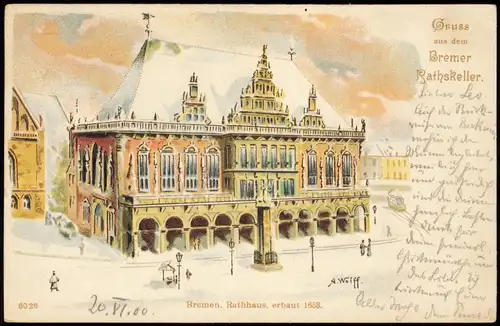 Ansichtskarte Litho AK Bremen Rathaus im Winter 1908