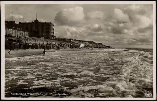 Ansichtskarte Westerland-Sylt Strandpartie - Hotel 1935