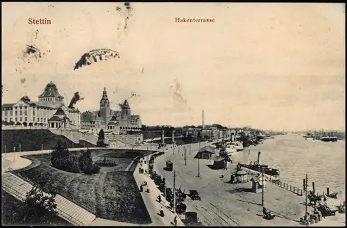 Postcard Stettin Szczecin Hakenterrasse Dampfer Fabrik 1916
