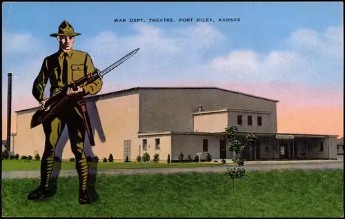 Postcard Fort Riley Kansas WAR DEPT. THEATRE Soldier Soldat 1950