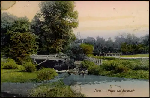 Ansichtskarte Riesa Partie am Stadtpark 1912
