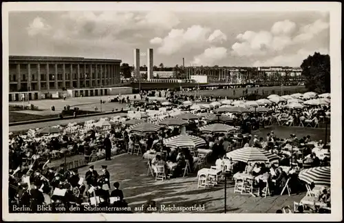 Ansichtskarte Berlin von den Stadion-Terrassen auf das Olympiastadion 1938