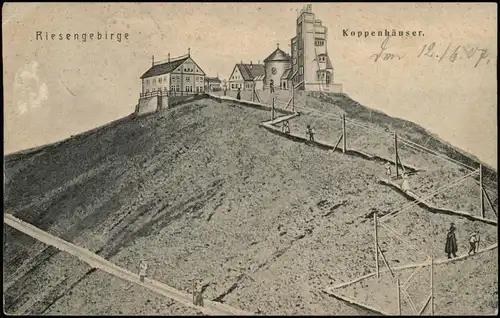 Krummhübel Karpacz Schneekoppe Śnieżka Koppenhäuser Künstlerkarte 1912