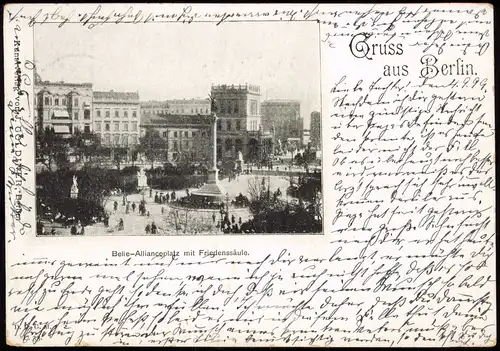 Ansichtskarte Kreuzberg-Berlin Belle-Allianceplatz mit Friedenssäule 1899