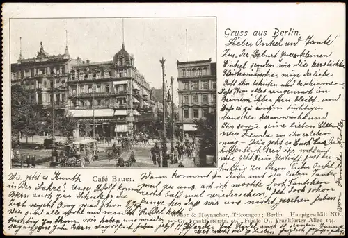 Ansichtskarte Berlin Gruss Karte mit Cafe Bauer 1900