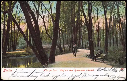 Ansichtskarte Tiergarten-Berlin Tiergarten Weg an der Rousseau-Insel 1904