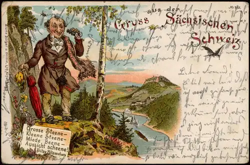 Litho AK Königstein (Sächsische Schweiz) Gruss aus Mann auf Lilienstein 1904