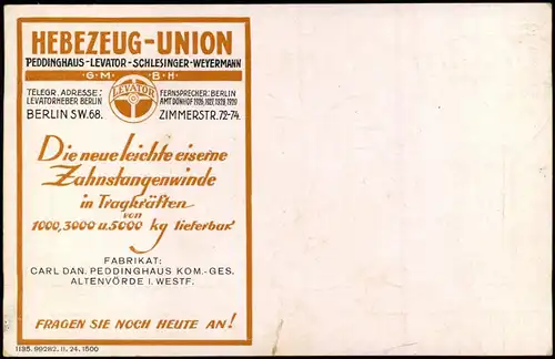 Reklame & Werbung Berlin HEBEZEUG-UNION PEDDINGHAUS-LEVATOR-SCHLESINGER  1928