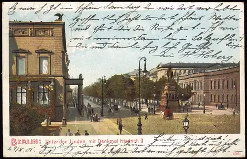 Ansichtskarte Mitte-Berlin Unter den Linden, mit Denkmal Friedrich II. 1901