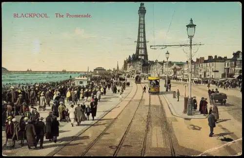 Postcard Blackpool Promenade, Straßenbahn - Turm 1924