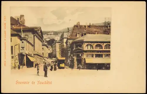 Neuenburg Neuchâtel (Neufchâtel) Straßenpartie, Tram, Geschäfte 1912