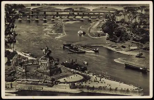 Ansichtskarte Koblenz Luftbild Dampfer Deutsches Eck Flussbadeanstallt 1934