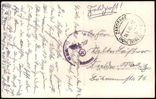 Postcard Zakopane Umland 1943  gel. Feldpost WK2