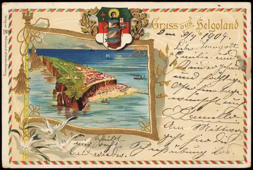 Helgoland (Insel) Heraldik Prägekarte Insel 1903 Goldrand/Prägekarte