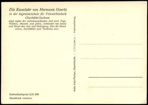 Glashütte Kunstuhr von Hermann Goertz in der Ingenieurschule  1961