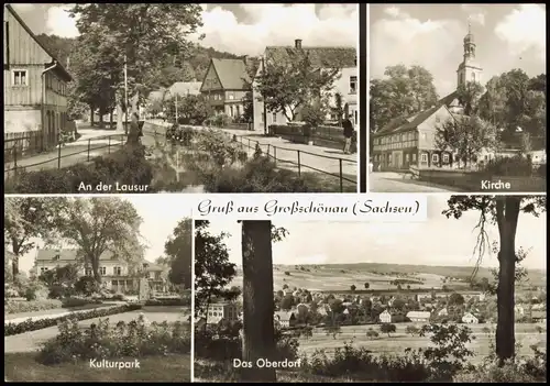 Großschönau Sachsen DDR  mit Kirche, Kulturpark An der Lausur Das Oberdorf 1981