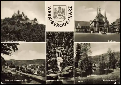 Wernigerode DDR Mehrbild-AK mit Schloss, Rathaus, Hasserode, Christianental 1958