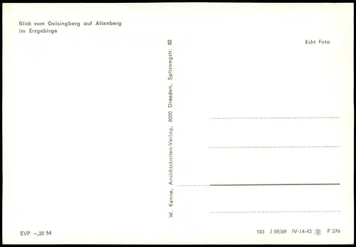 Altenberg  Panorama-Ansicht Blick vom Geisingberg   Erzgebirge 1969