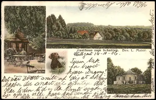 Ansichtskarte Stuttgart Gasthaus zum Schatten, Bärenschlössle, Hund 1906