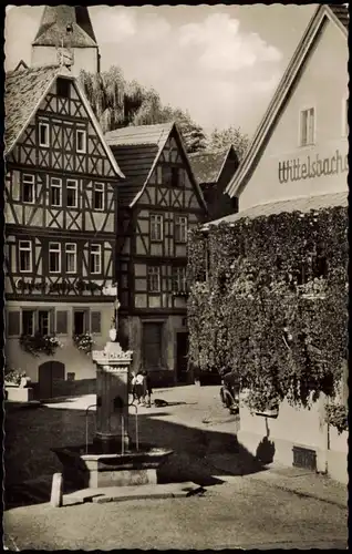 Ansichtskarte Bad Orb Marktbrunnen mit Fachwerkhäusern 1954