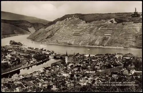 Bingen am Rhein  Rhein Blick auf Bingen mit Bingerbrück, Mäuseturm 1958