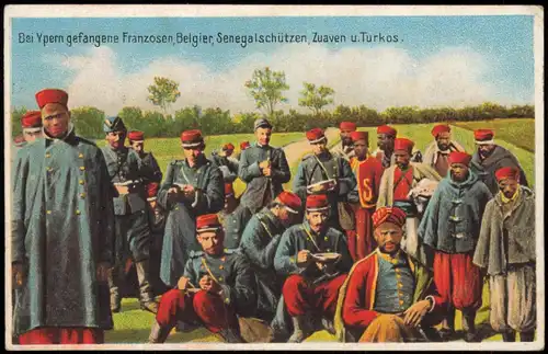 Ypern Ieper Ypres gefangene Franzosen, Belgier, Senegalschützen,  Turkos. 1916