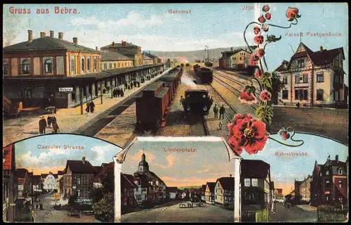 Ansichtskarte Bebra Bahnhof, Lindenplatz, Post, Bahnstrasse 1914