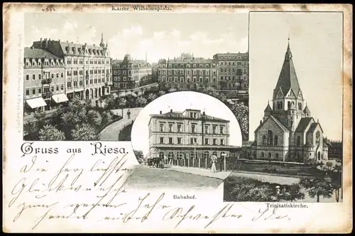 Ansichtskarte Litho AK Riesa Wilhelmplatz, Bahnhof 1901