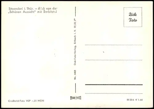 Sitzendorf Panorama-Ansicht Blick von der Schönen Aussicht mit Sorbitztal 1966