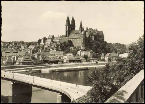 Meißen Panorama-Ansicht Blick auf Albrechtsburg und Elbe Brücke 1958