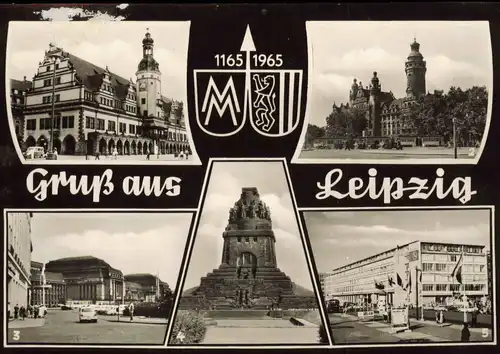 Leipzig Altes und Neues Rathaus, Hauptbahnhof,  Völkerschlachtdenkmal 1965