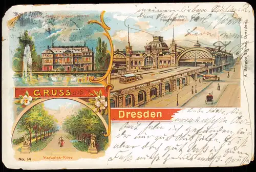 Ansichtskarte Litho AK Seevorstadt-Dresden 2 Bild Litho Hauptbahnhof 1903
