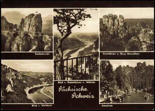 .Sachsen Basteibrücke Gansfelsen u. Burg Neurathen Sächsische Schweiz 1969