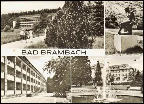 Bad Brambach Mehrbild-AK mit Nixe im Kurpark, Julius-Fucik-Haus uvm. 1980