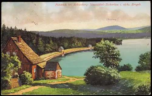 Ansichtskarte Neustädtel-Schneeberg (Erzgebirge) Filzteich - Hütte 1927