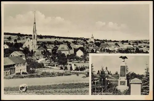 Ansichtskarte Seesbach (b. Bad Kreuznach) 2 Bild Stadt, Kriegerdenkmal 1939  gel. Blindstempel WK2 Feldpost