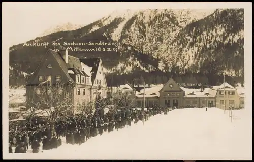 Ansichtskarte Mittenwald Bahnhof - Ankunft des Sachsen Sonderzuges 1929