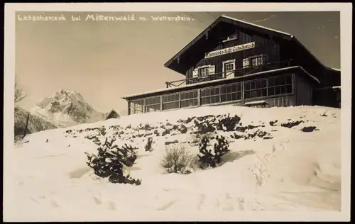 Ansichtskarte Mittenwald Latscheneck m. Wetterstein im Winter 1932
