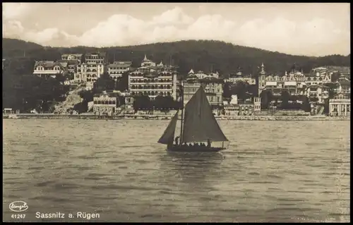 Ansichtskarte Sassnitz Stadt, Villen - Segelboot 1927