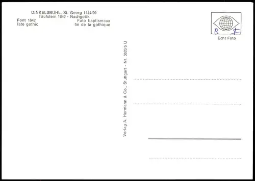 Ansichtskarte Dinkelsbühl St. Georgskirche Nachgotik Taufstein 1960