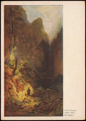 Künstlerkarte Kunstwerke: Carl Spitzweg (1808-1885) Der Angler 1950