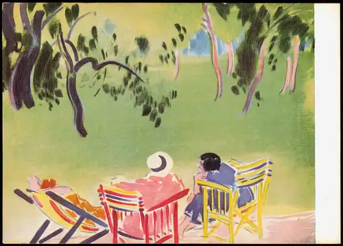 Ansichtskarte  Künstlerkarte Kunstwerke: VASZARY JÁNOS Parkban Im Park 1970