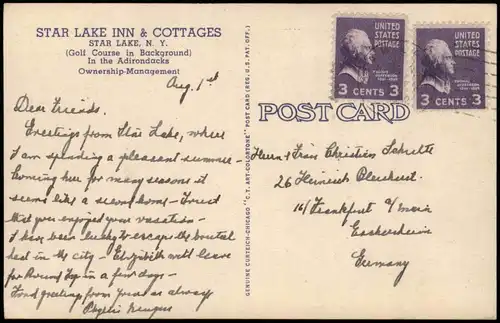 .USA United States of America STAR LAKE INN & COTTAGES STAR LAKE, N. Y. In the Adirondacks 1955