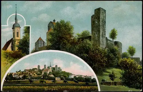 Ansichtskarte Stolpen 3 Bild Burg Kirche Stadt 1913