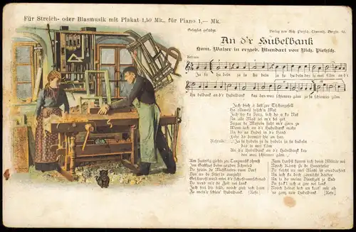 Ansichtskarte .Sachsen Sachsen An dr Hubelbank Liederkarte 1911