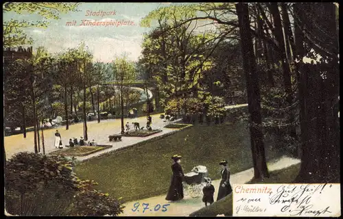 Ansichtskarte Chemnitz Stadtpark mit Kinderspielplatz 1905