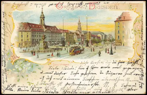 Ansichtskarte Innere Neustadt-Dresden Gruss aus Hauptstraße - Litho AK 1900