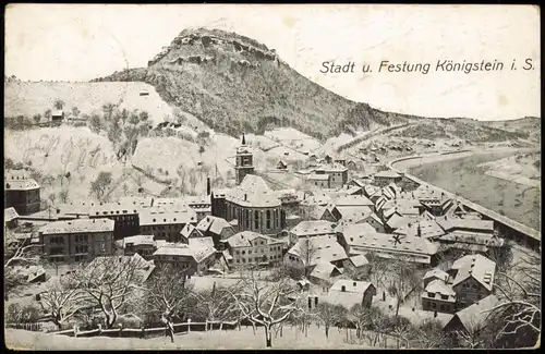 Ansichtskarte Königstein (Sächsische Schweiz) Stadt im Winter 1914