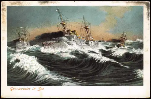 Schiffe/Schifffahrt - Kriegsschiffe (Marine) Geschwader in See 1908